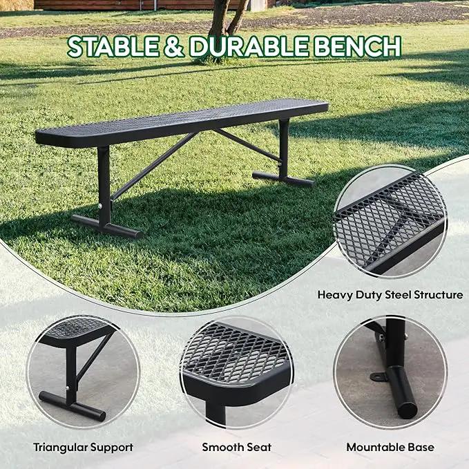 72" L Steel Flat Bench Garden Bench, Black Outdoor Park Bench Weather-Resistant Steel Metal, Patio Seating for Front Porch Backyard Park Outside, Metal Benches for Outside to dodrill to Ground by GreenHaven Gardens