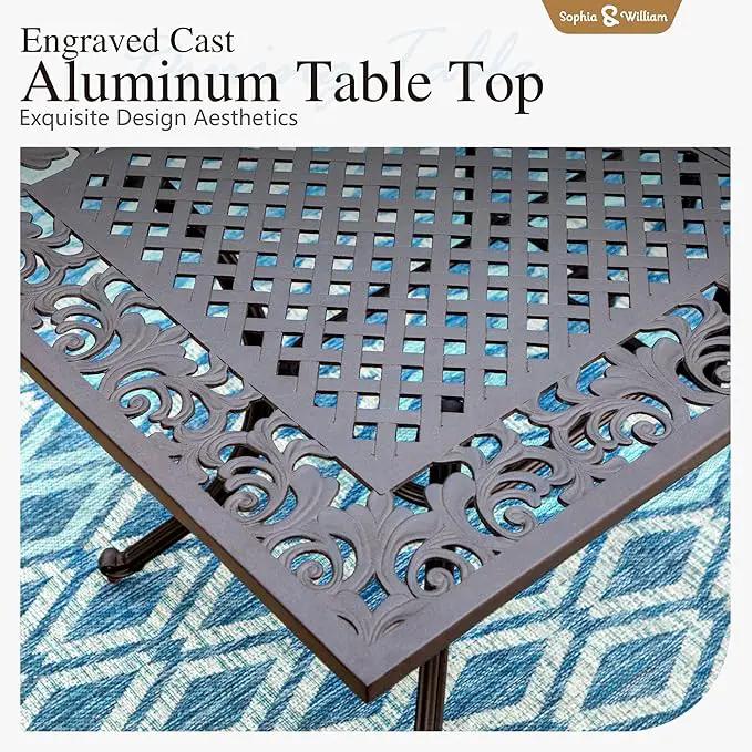 Sophia & William 7 Pieces Cast Aluminium Patio Dining Set for 6 People, Powder-Coating Outdoor Table and 4 Chairs & 2 Swivel Rocking Chairs, Outdoor Patio Table Set with 2.3" Umbrella Hole, Bronze by GreenHaven Gardens