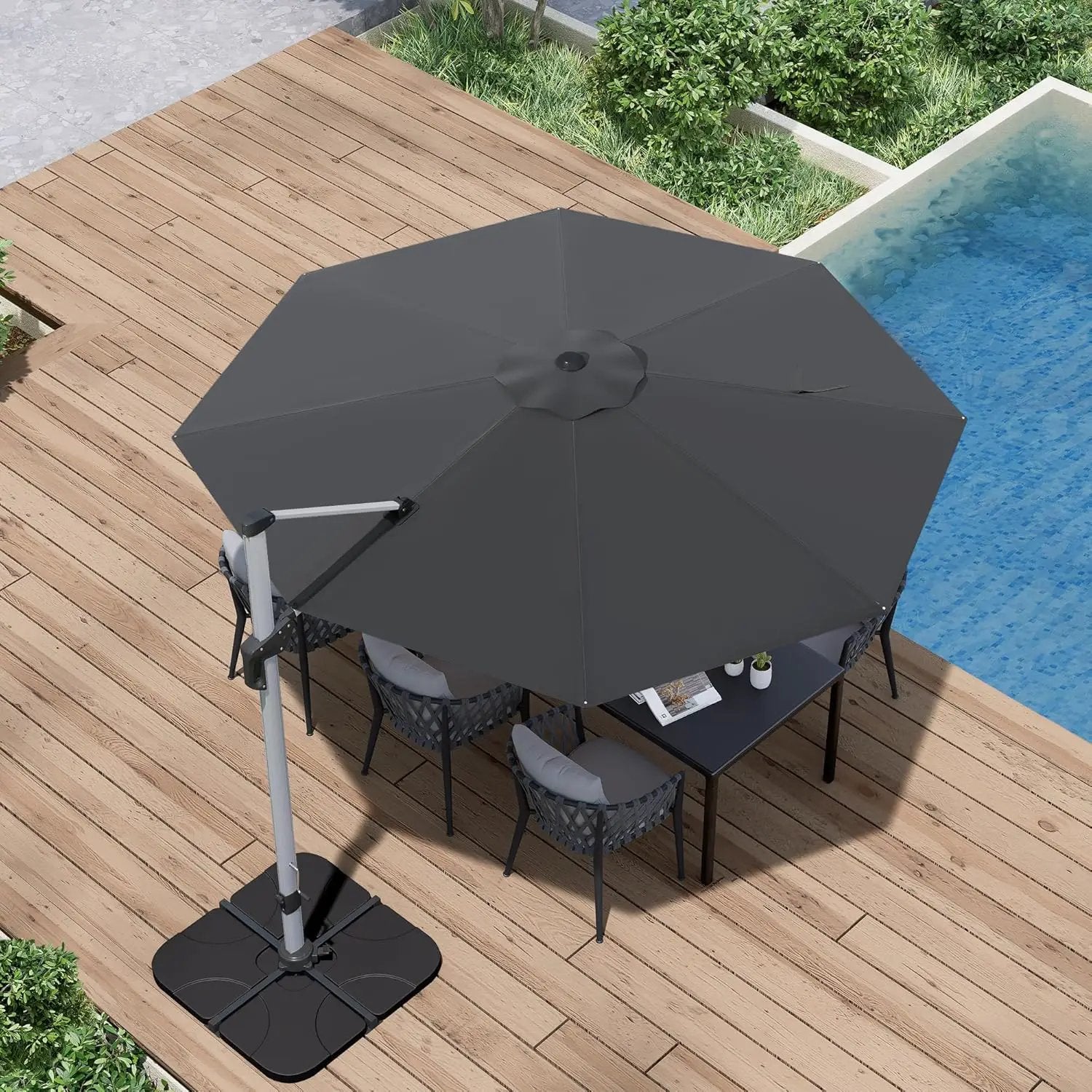 Patio Umbrella, 11FT Outdoor Cantilever Umbrella with 360-degree Rotation for Garden, Deck, Backyard, Pool and Beach, Grey by GreenHaven Gardens