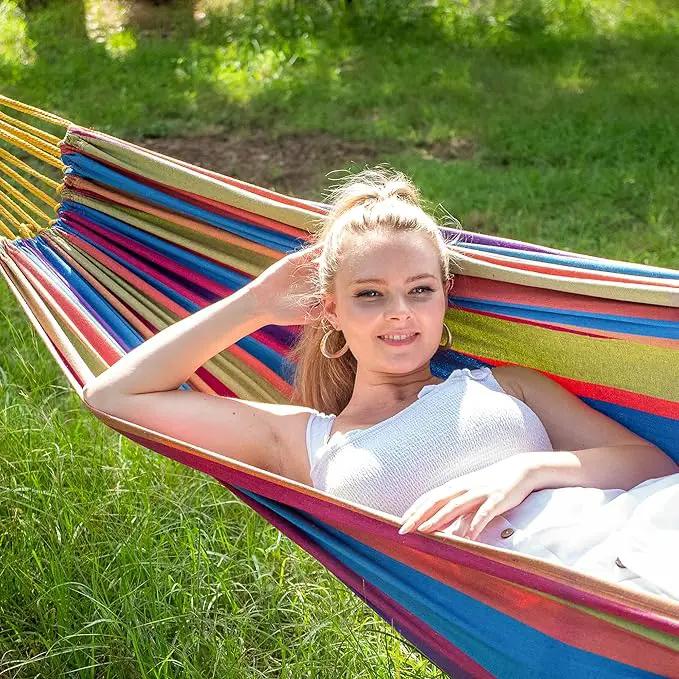 SUNCREAT Outdoor Double Hammock, Portable Tree Colorful Hammock, Colorful Stripes by GreenHaven Gardens