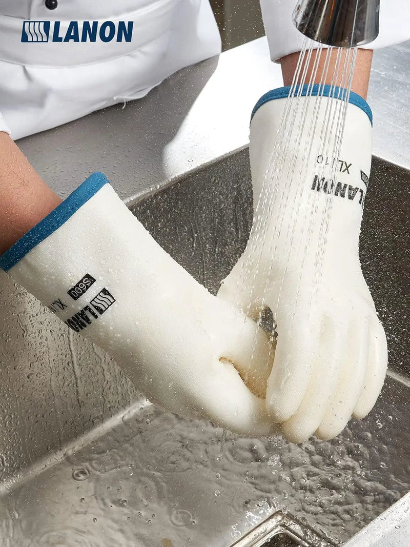LANON Liquid Silicone Gloves, Heat Resistant Oven Gloves with Fingers, Food Grade, Waterproof, White, XXL by GreenHaven Gardens