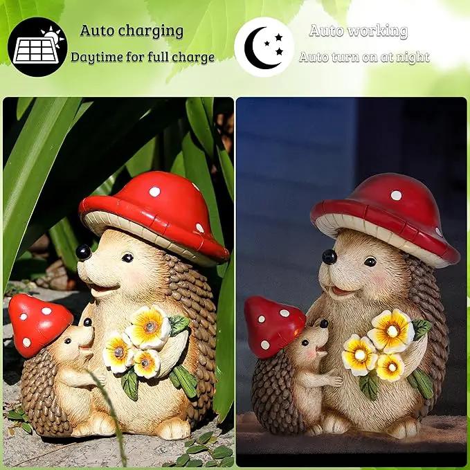Solar Hedgehog Garden Statue Lights for Outdoor Decor, Resin Hedge hog Figurine Lighting Decorations, Patio Yard Lawn Ornaments Birthday Gifts for Women Mom Grandma by GreenHaven Gardens