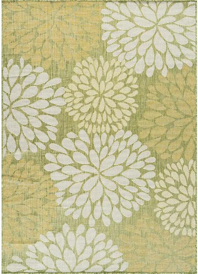 Beverly Rug Outdoor Rug 6x9 Modern Exotic Tropical Leaf Area Rugs for Indoor and Outdoor Patio Deck Porch Garden Water Resistant Washable Outside Carpet (6 x 9 Green) by GreenHaven Gardens