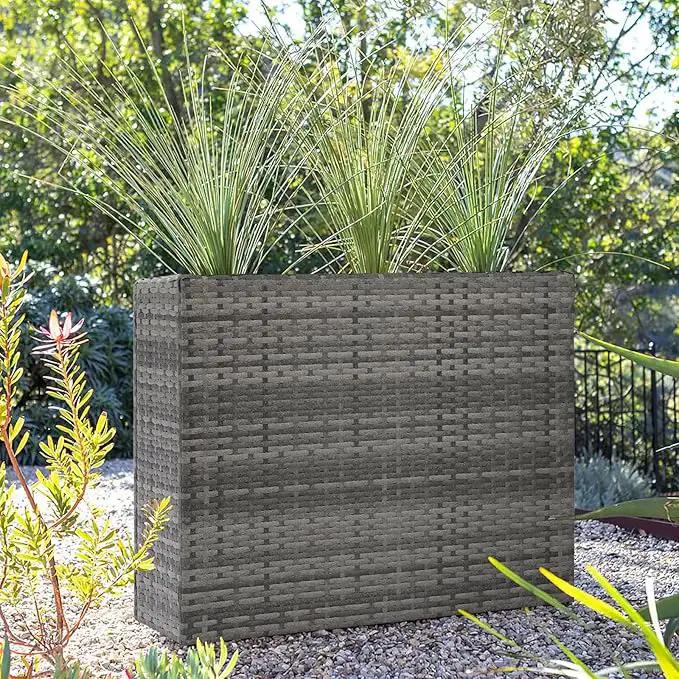 LEWIS&WAYNE Tall Planters for Outdoor Plants Handmade Wicker Large Rectangular Block Planter Box with Removable Liners Modern Planter for Indoor Outdoor Patio Deck - Gray by GreenHaven Gardens