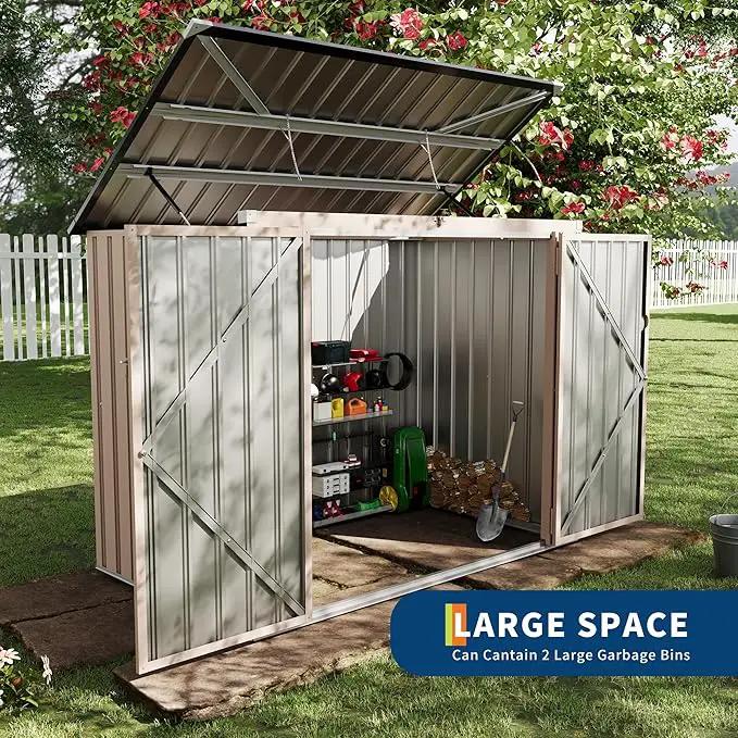 2 Trash Cans Metal Outdoor Storage, 3x6 FT Garbage Bin Storage Shed with Chain Lid, Garbage Can Metal Sheds for Garden, Backyard, Lawn and Patio by GreenHaven Gardens