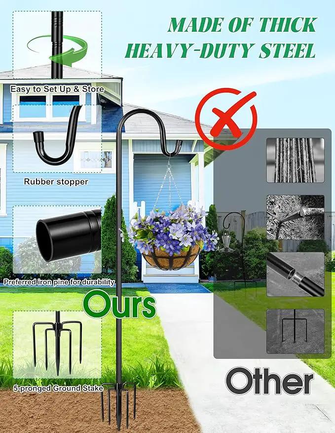 XDW-GIFTS Bird Feeder Pole for Outdoor, 2-Pack 45 Inch Shepherds Hooks Heavy Duty Garden Pole for Hanging Plant Basket, Solar Light Lanterns, Garden Plant Hanger Stands with 5 Base Prongs by GreenHaven Gardens
