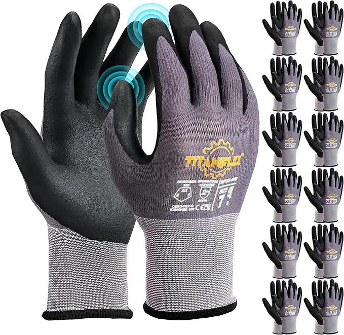 TitanFlex Work Gloves Microfoam Nitrile Coated Men Women, Safety Warehouse Gloves with Grip, Touchscreen, Seamless Knit Nylon by GreenHaven Gardens