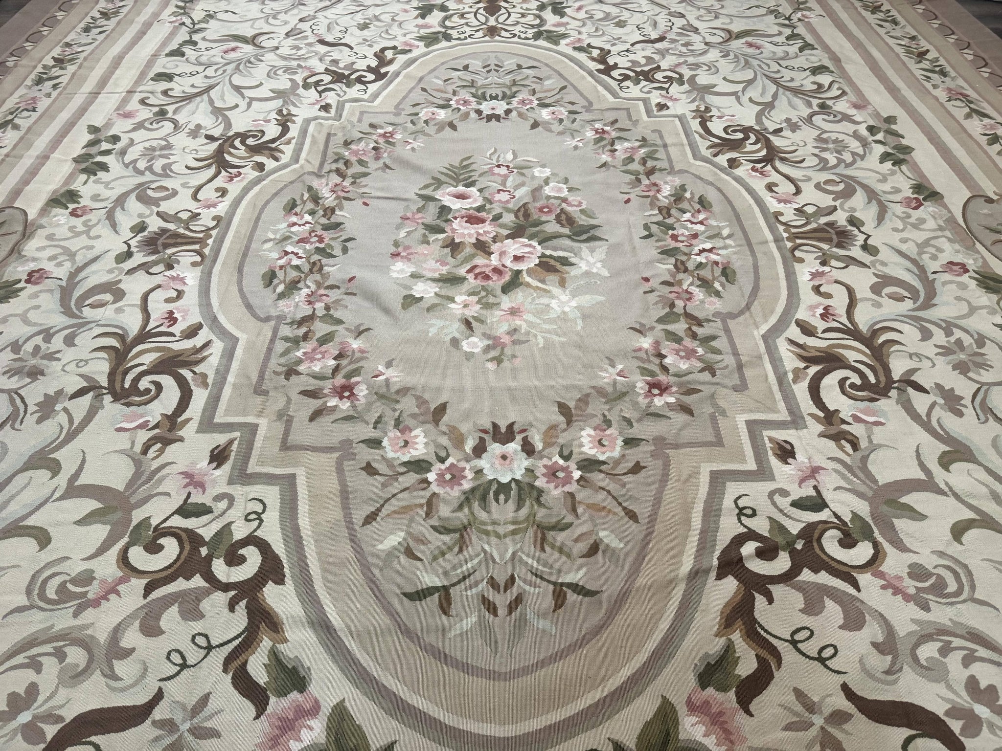 Palace Sized Aubusson Rug 13 x 20, Flatweave Aubusson Weave, Oversized Rug, European French Elegant Design by Jewel Rugs