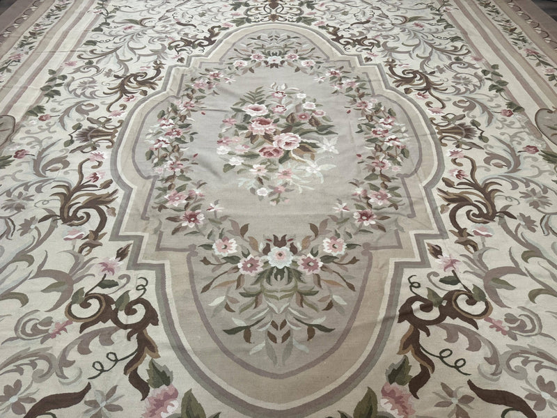 Palace Sized Aubusson Rug 13 x 20, Flatweave Aubusson Weave, Oversized Rug, European French Elegant Design by Jewel Rugs