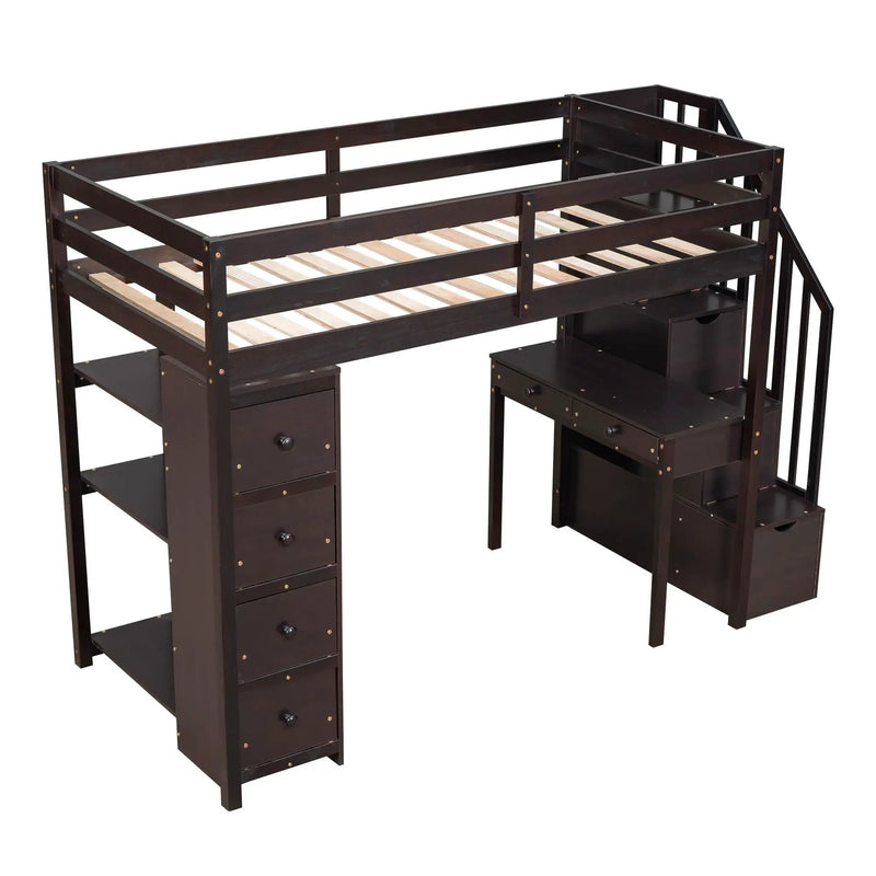 Loft Bed With Storage Drawers, Desk And Stairs With Shelves by HouseOfZazla
