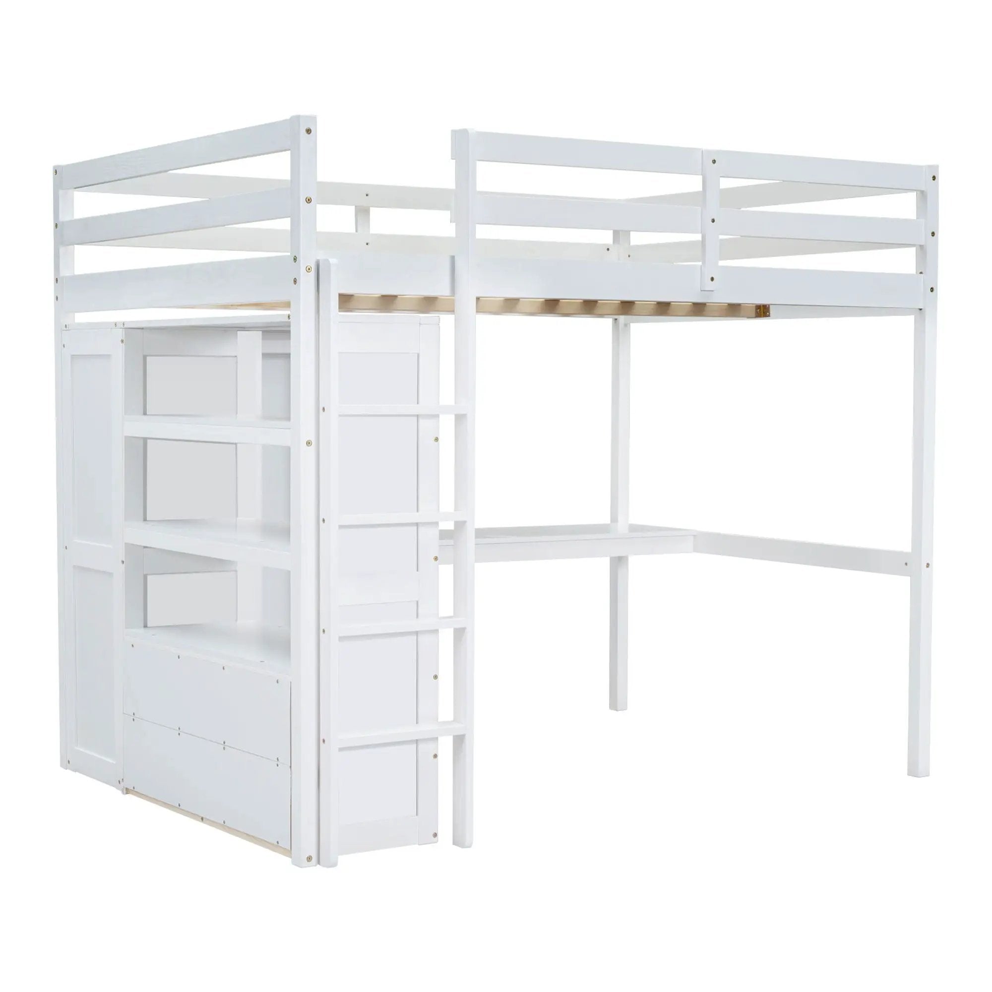 Loft Bed With Built In Wardrobe, Desk, Shelves And Drawers