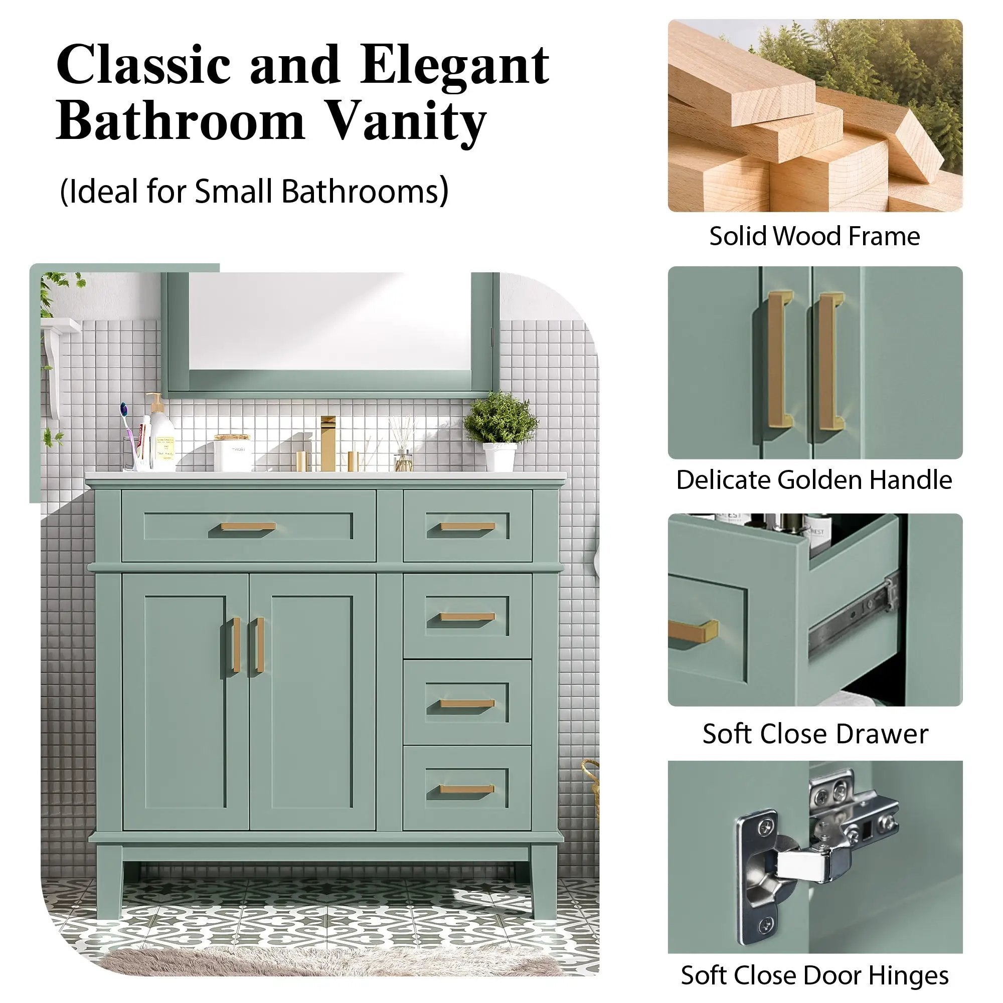 36" Light Green Bathroom Vanity by HouseOfZazla