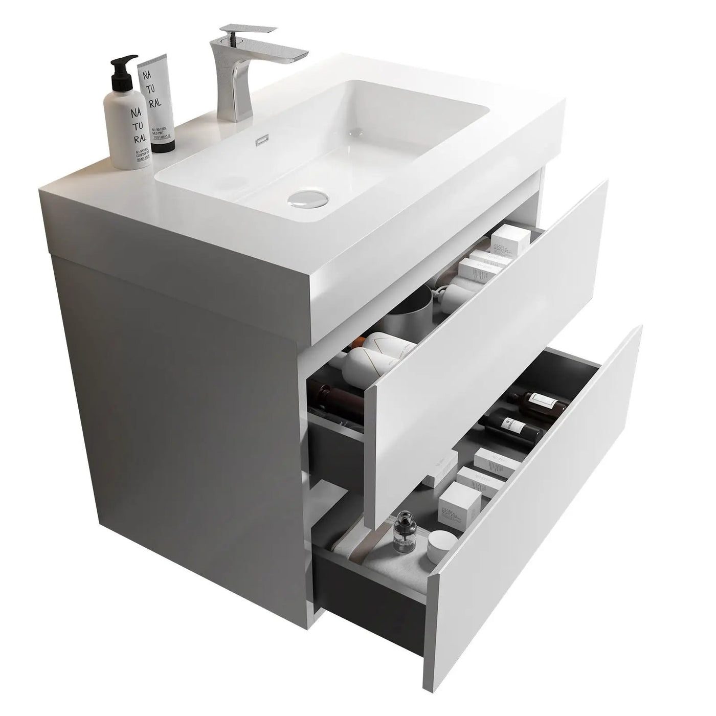 Alice - Bathroom Vanity With Large Storage, Sink, Wall Mounted by Unique Piece Furniture