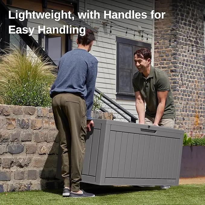 EAST OAK Outdoor Storage Box, 90 Gallon Deck Box, Waterproof Resin Storage Bin for Patio Cushions, Gardening Tools, Lockable, UV Resistant, Grey by GreenHaven Gardens