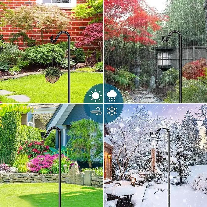 Gtongoko Shepherds Hook for Outdoor, 76 Inch Bird Feeder Pole with 7 Prongs Base, 5/8 Inch Thick Heavy Duty Adjustable Garden Hook for Hanging Plant, Hummingbird Feeder, Lantern, 2 Pack by GreenHaven Gardens