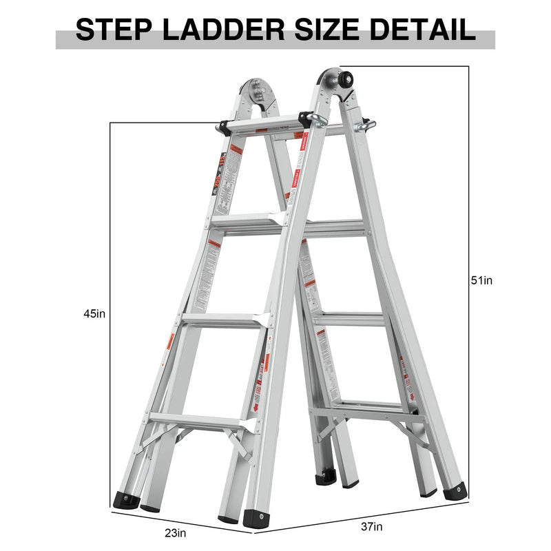 Multi-Position Foldable Aluminum Ladder, A-Frame And Straight Ladder, Ansi 250Lbs - Gray by HouseOfZazla
