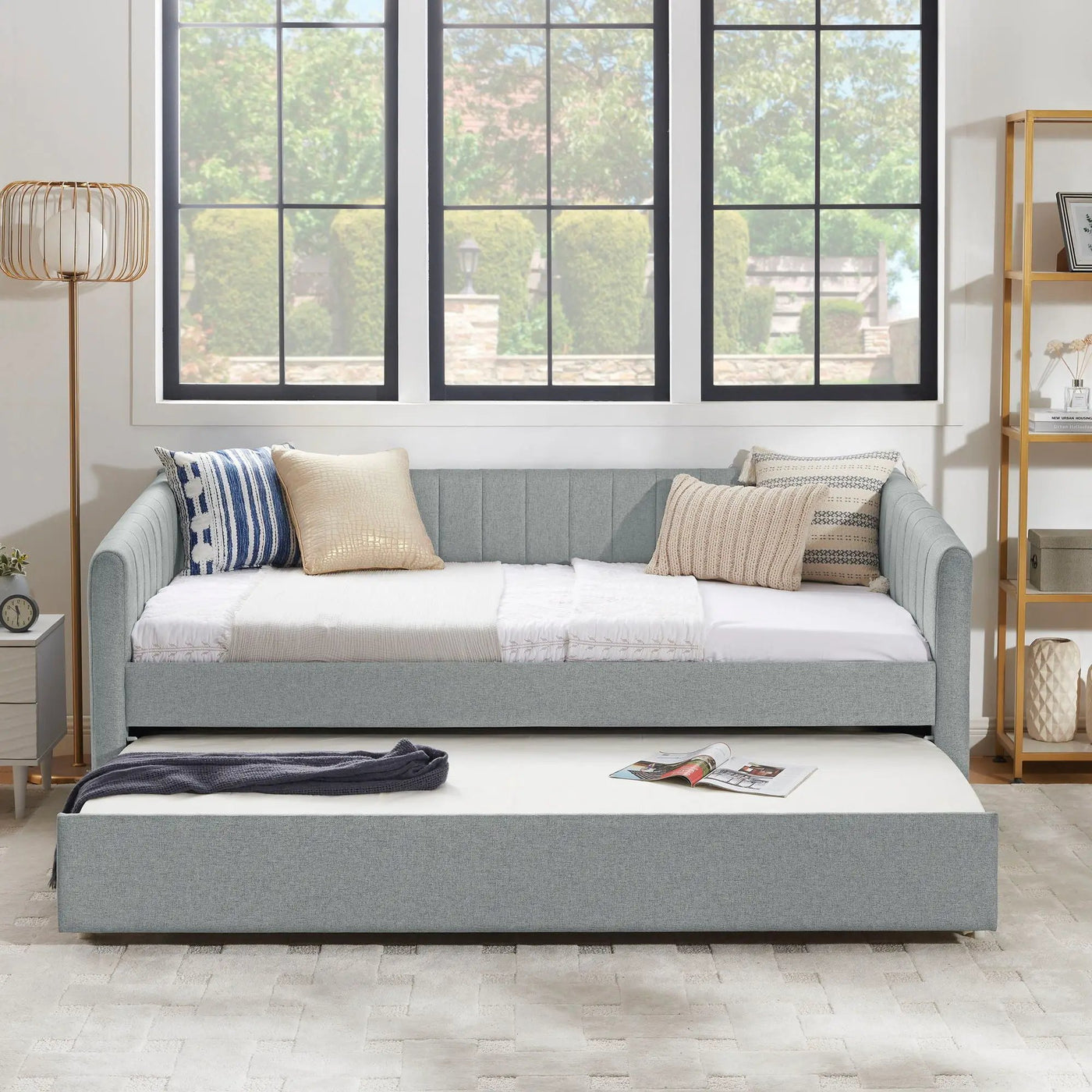 Upholstered Daybed With Trundle With Vertical Stripes by Unique Piece Furniture
