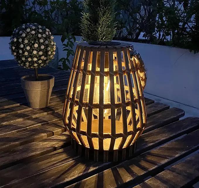 Hanging Solar Lantern Rattan Outdoor Lanterns for Patio Waterproof with Handle Large Bright Natural Bamboo Solar Table Lamp LED Lights Edison Bulb Design Decor for Wedding Yard Garden Farmhouse by GreenHaven Gardens