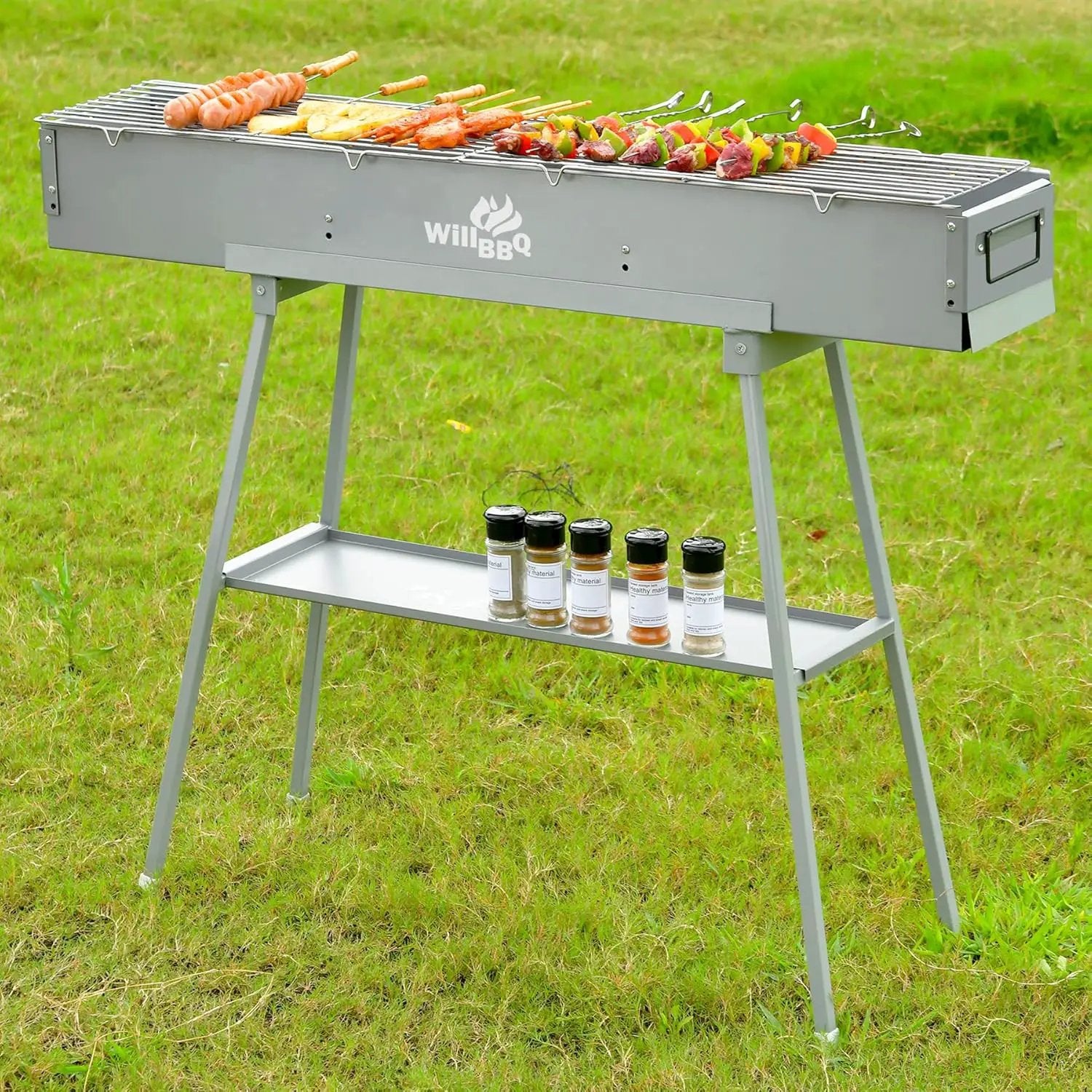 Charcoal Grills Commercial Quality Portable Multiple Size Hibachi BBQ Lamb Skewer Folded Camping Barbecue Grill(39.4x7.1x5.1 inch With Accessories) by GreenHaven Gardens