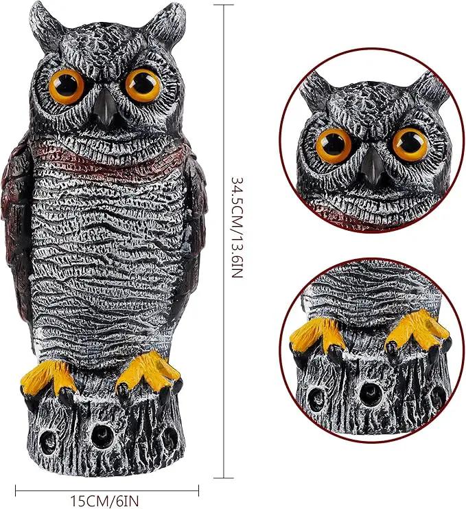 Hausse Fake Owl Decoy Bird Scarecrow Sculpture, 13.6 Inch Plastic Horned Owl Bird Deterrents, Garden Protectors, Nature Enemy Pest Repellent for Outdoor Garden Yard by GreenHaven Gardens