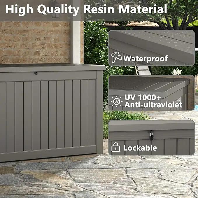 KAMABOKO 230 Gallon Outdoor Storage Box, Resin Deck Boxes Indoor and outdoor, Waterproof Storage Box Lockable Lid for Garden Tools, Package Delivery, Patio Cushions, Grey by GreenHaven Gardens