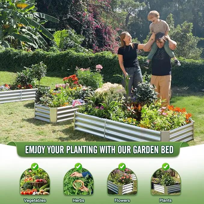 Outdoor Metal Galvanized Raised Planter Box,Rectangular Large Garden Bed Kit for Vegetables, Fruits, Flowers and Herbs 8X4X1FT by GreenHaven Gardens