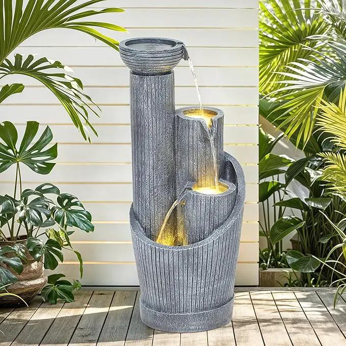 31" Modern Outdoor Water Fountain with LED Lights, 5-Tier Twist Pedestal Bowl Garden Fountain, Cascading Waterfall for Relaxing Garden, Patio, Backyard, Deck, Porch or Home Decor by GreenHaven Gardens