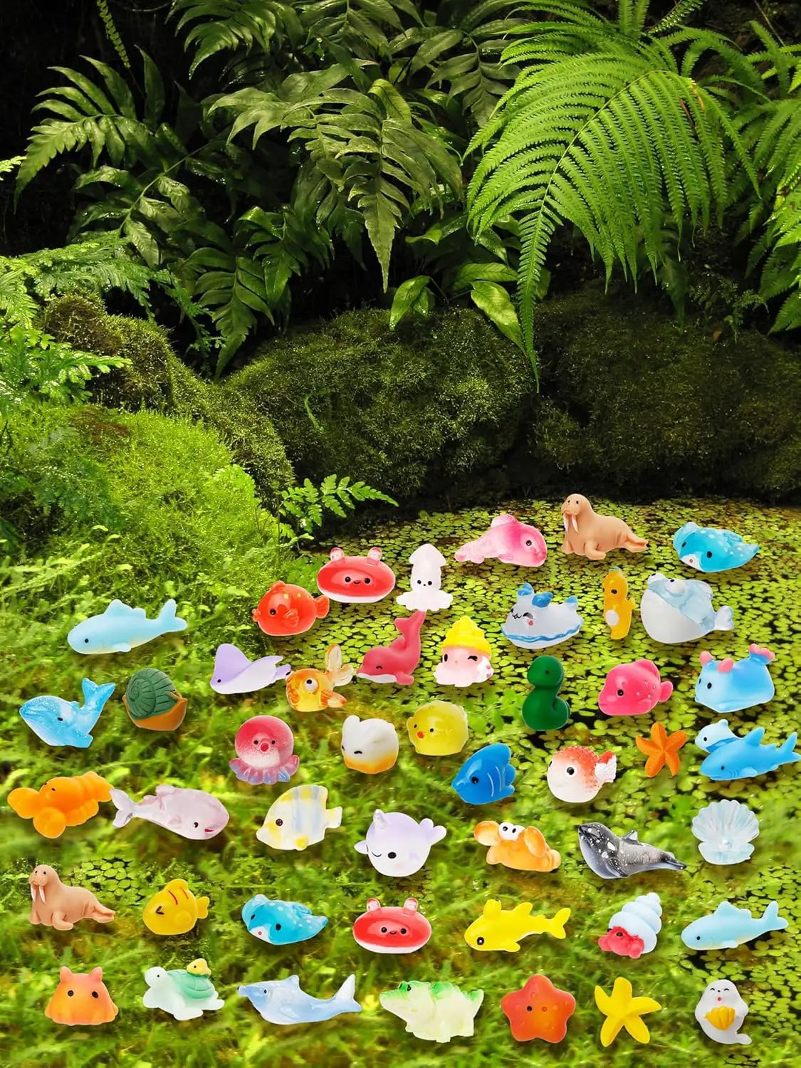 44 Pcs Mini Ocean Resin Animals 44 Styles Resin Animals Figurines Bulk for Fairy Garden Miniature Dollhouse Accessories Hide Crafts Decor by GreenHaven Gardens