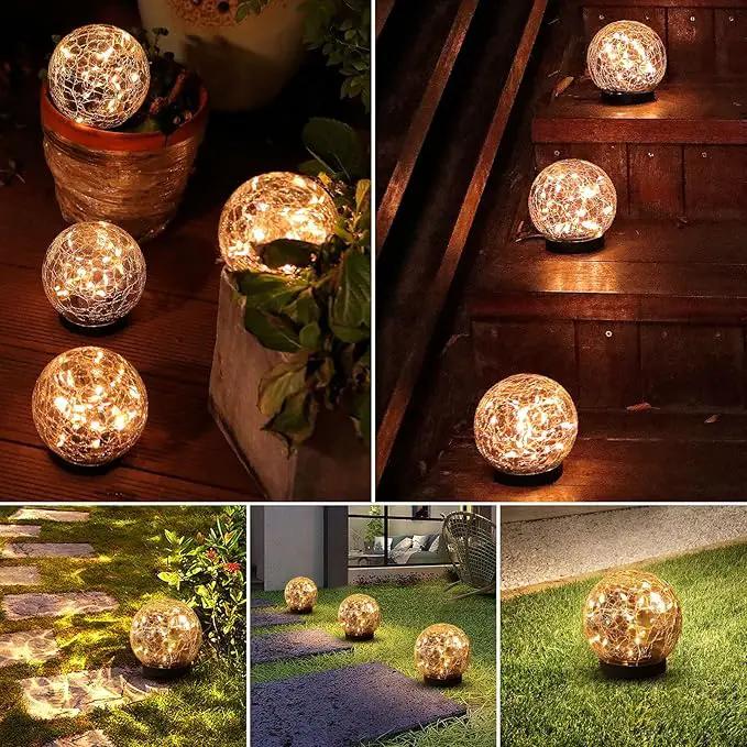 Solar Globe Lights Outdoor Waterproof-Solar Balls-Solar Garden Lights-Solar Orbs for Outside 2 Pack Cracked Glass Ball for Lawn Patio Yard Backyard Decorations by GreenHaven Gardens