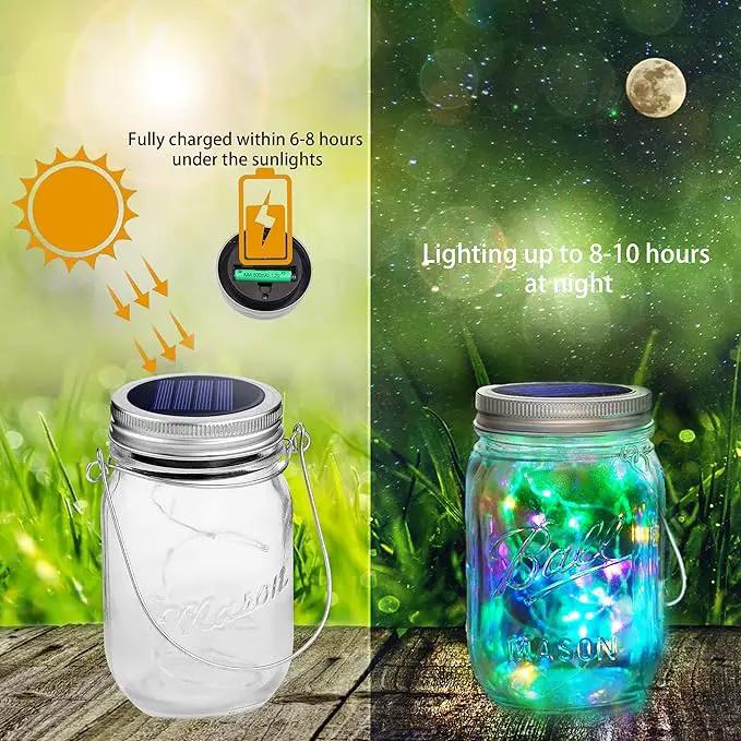 30 LED 10 Packs Solar Mason Jar Lights [Updated] Fairy Firefly Jar Lids String Lights with Hangers Waterproof Patio Yard Garden Wedding Party Decoration - Colorful (NO Jars) by GreenHaven Gardens