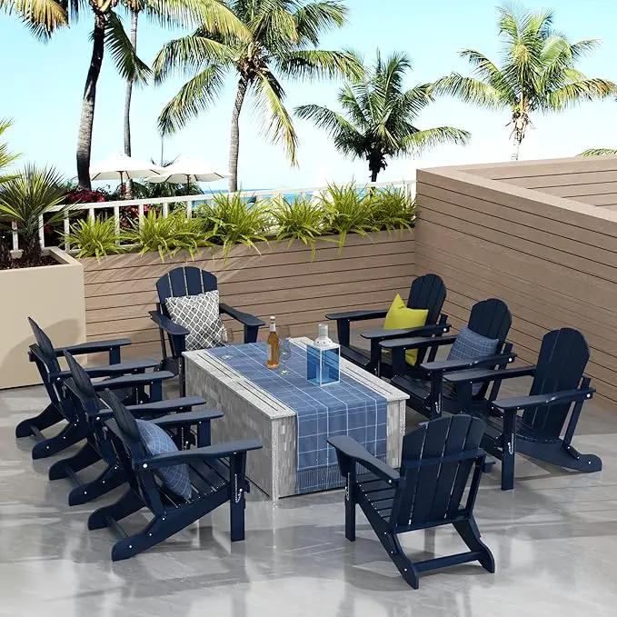 Westin Outdoors Laguna WO Outdoor Adirondack Folding Patio Chairs 8 PCS Set Retro Beach Aesthetic for Backyard, Lawn, Patio, Deck, Garden, Weather Resistant Polyethylene Plastic Lounger (Navy Blue) by GreenHaven Gardens