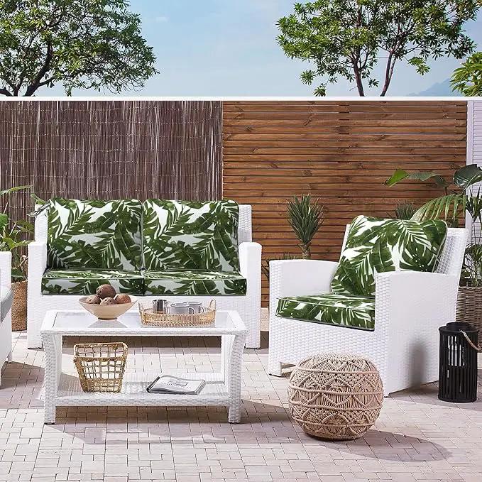 LVTXIII Outdoor/Indoor Deep Seat Cushion Patio Seat and Back Cushion Set All-Weather Replacement Chair Cushion for Chairs Sofa and Coach, 24"x24"x4", Palms Green by GreenHaven Gardens