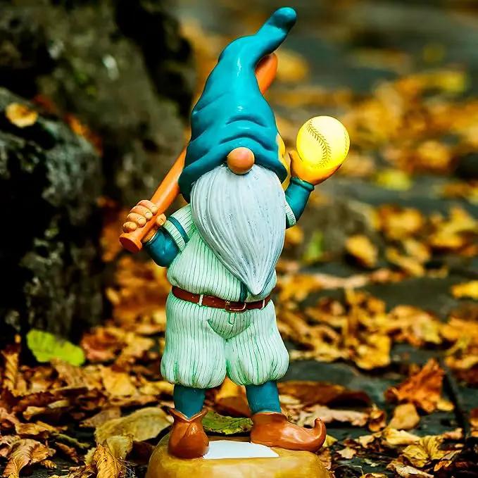 Baseball Garden Gnome with Solar Light Ball, Funny Gnomes 11.8" for Yard Decorations Outdoor, Garden Statues Outdoor Clearance, Solar Garden Statues by GreenHaven Gardens