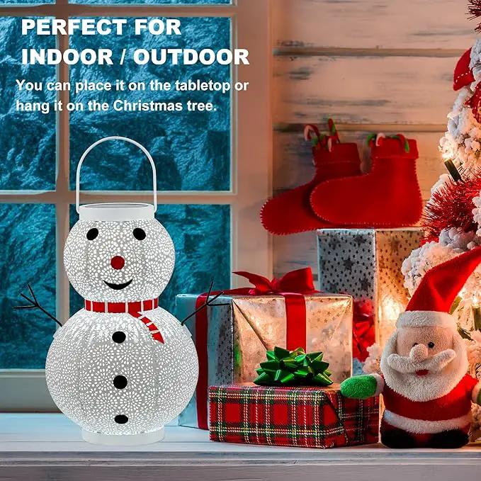 Christmas Decorations Snowman Solar Lantern - Snowman Solar Hanging Lantern Outdoor Waterproof , Metal Standing Solar Powered LED Lantern Decorative Lights for Outside Garden Yard Porch - White by GreenHaven Gardens