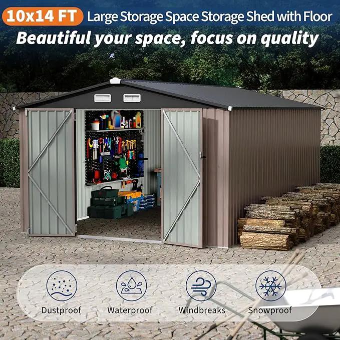 10x14 FT Metal Storage Sheds Outdoor, Metal Yard Sheds Garden Shed Kit, Metals Tool Shed with Lockable Door, Metals UtilityShed Buildings with Air Vent for Backyard Garden Patio Lawn