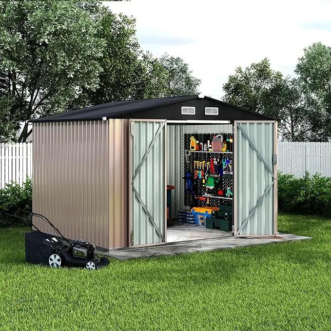 8x10 FT Metal Storage Sheds Outdoor, Metal Yard Sheds Garden Shed Kit, Tool Shed with Lockable Door, Utility Sheds Buildings with Air Vent for Backyard Garden Patio Lawn by GreenHaven Gardens
