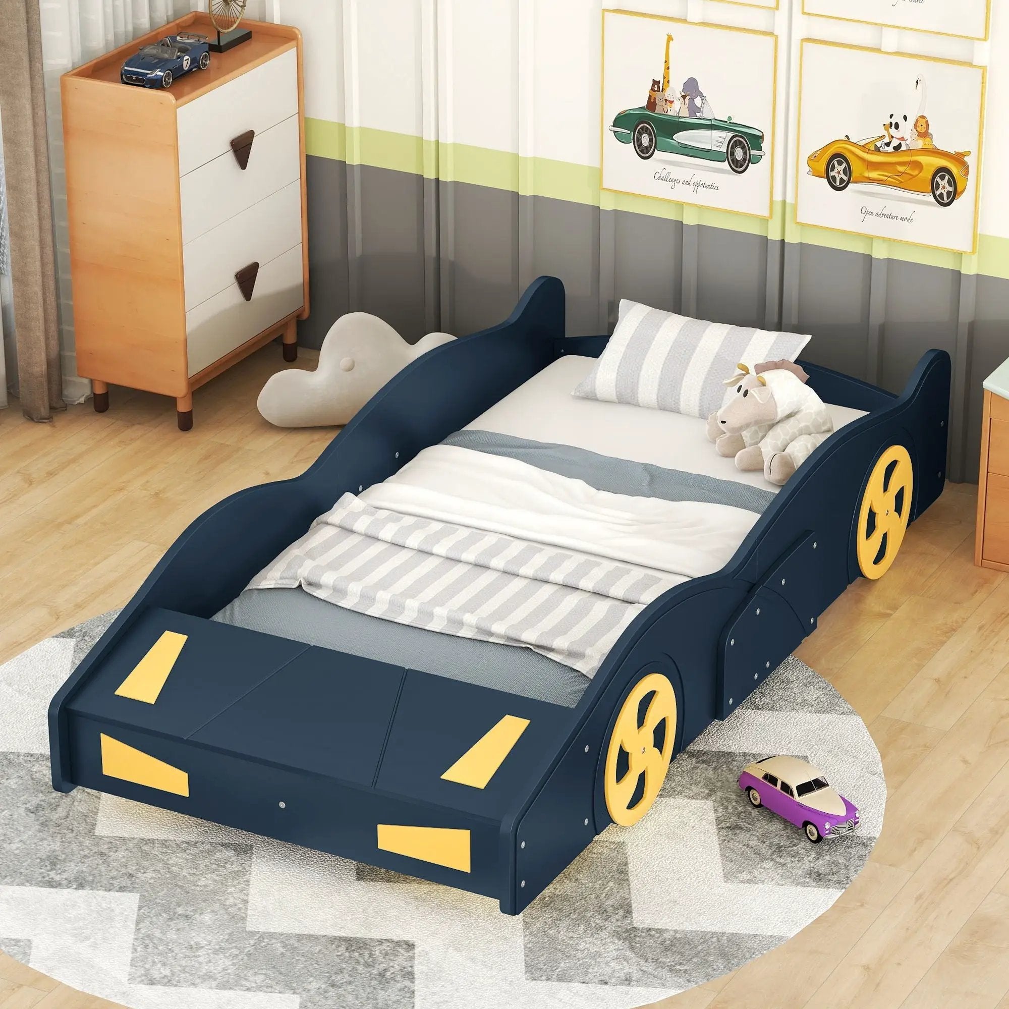 Race Car Shaped Platform Bed With Wheels And Storage by Unique Piece Furniture