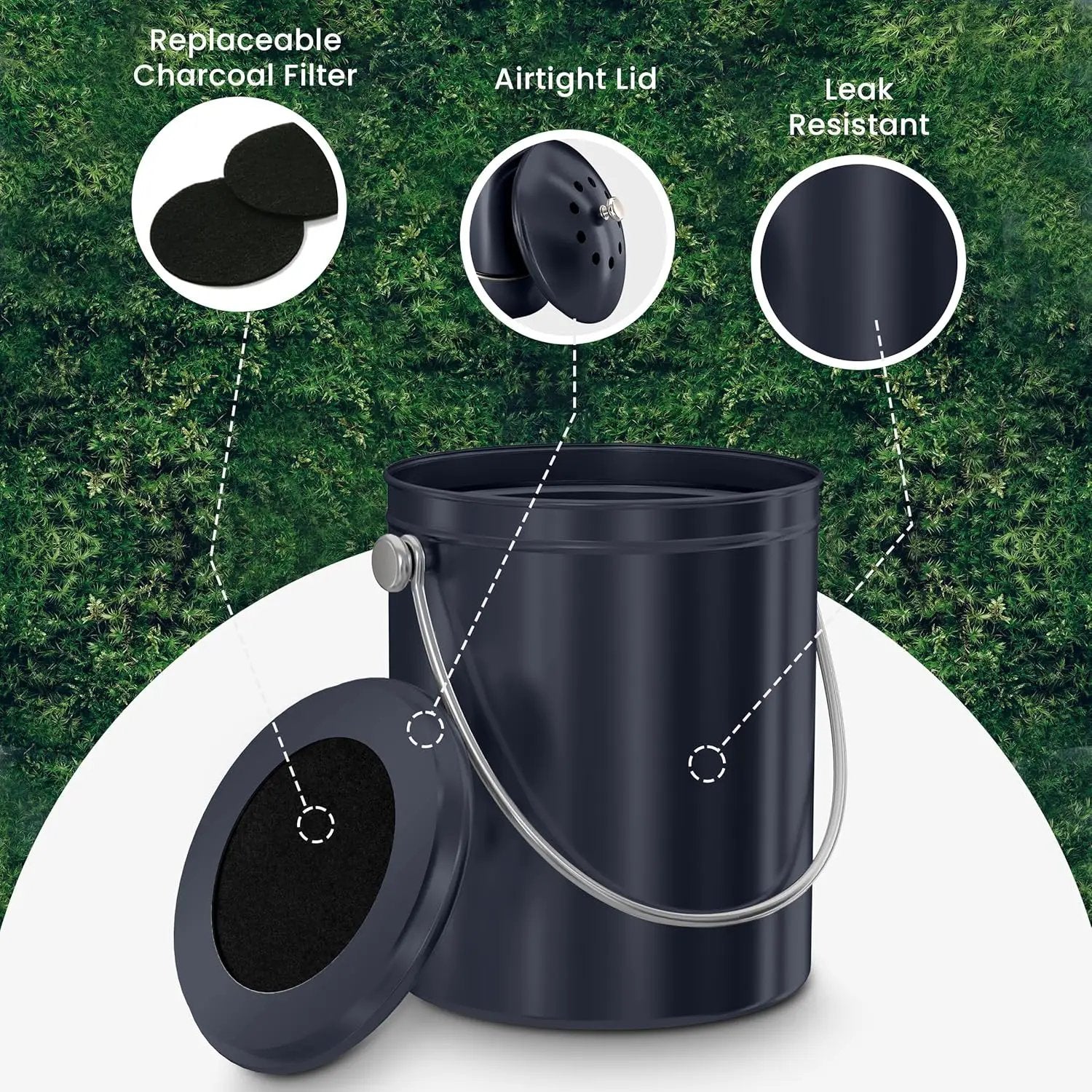 Utopia Kitchen Compost Bin for Kitchen Countertop, 1.3 Gallon Compost Bucket for Kitchen with Lid, Includes 1 Spare Charcoal Filter (Dark Purple) by GreenHaven Gardens