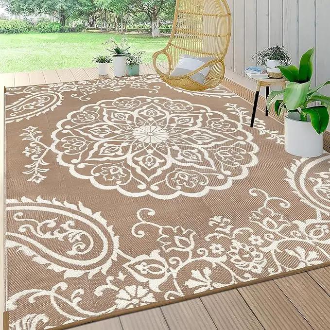 Pauwer Waterproof Outdoor Rug 8x10, Reversible Plastic Straw Patio Camping Rug, Indoor Outdoor RV Mat Carpet for Deck, Camper, Porch, Balcony, Backyard, Picnic, Boho Brown by GreenHaven Gardens