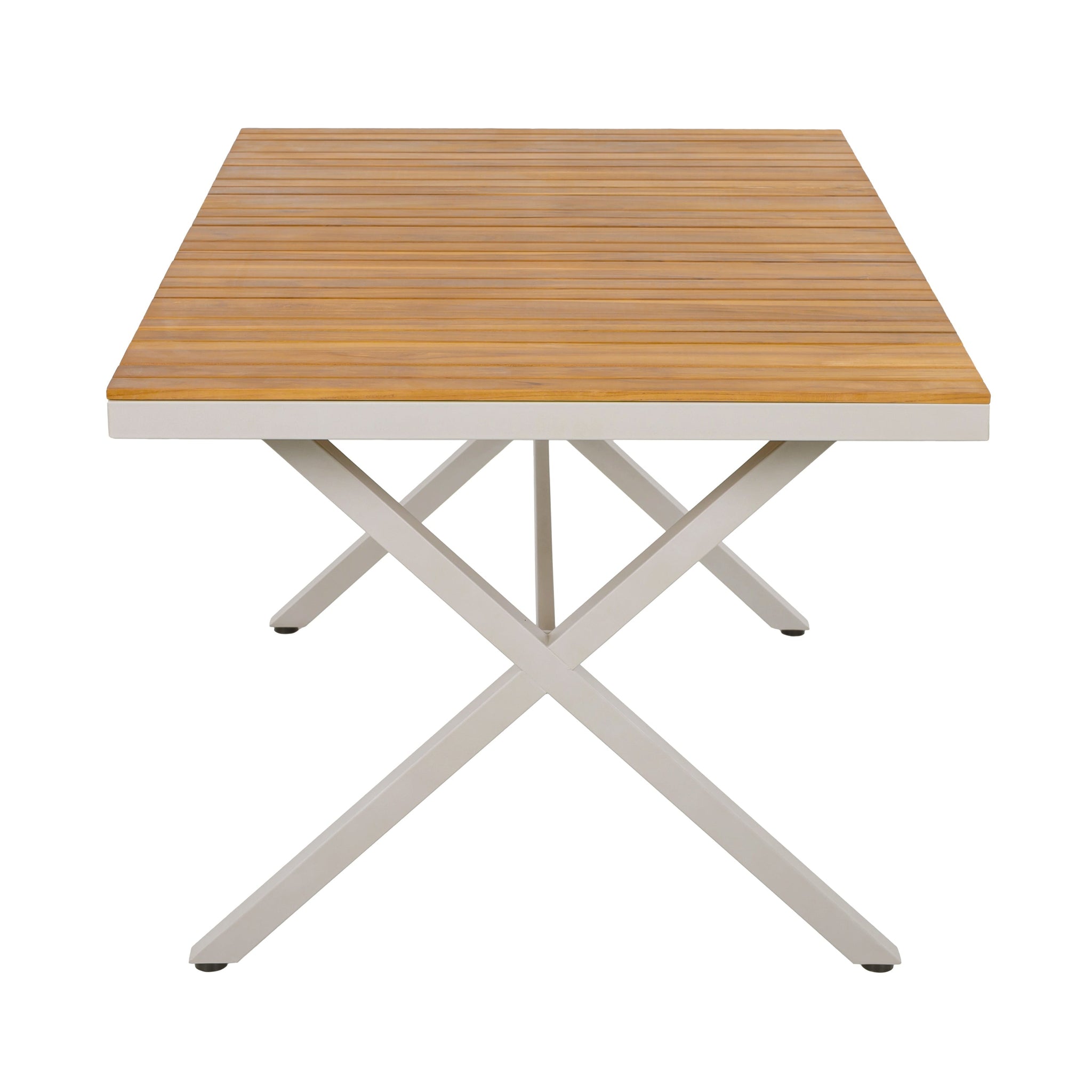 Outdoor 7-Piece Dining Set - Rectangular Teak Wood Table + 6 Wicker Chairs with Cushions by HouseOfZazla