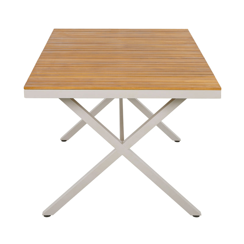 Outdoor 7-Piece Dining Set - Rectangular Teak Wood Table + 6 Wicker Chairs with Cushions by HouseOfZazla