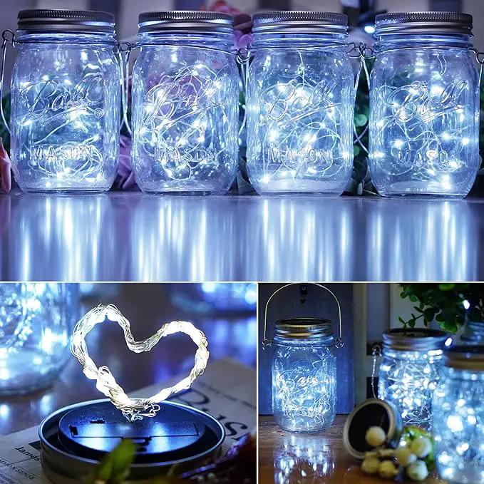 Mason Jars Lids 30 LED 12 Pack Solar Fairy Firefly Lights - Solar Lantern Hanging Lights for Patio Yard Garden Wedding Decorations - Cool White by GreenHaven Gardens