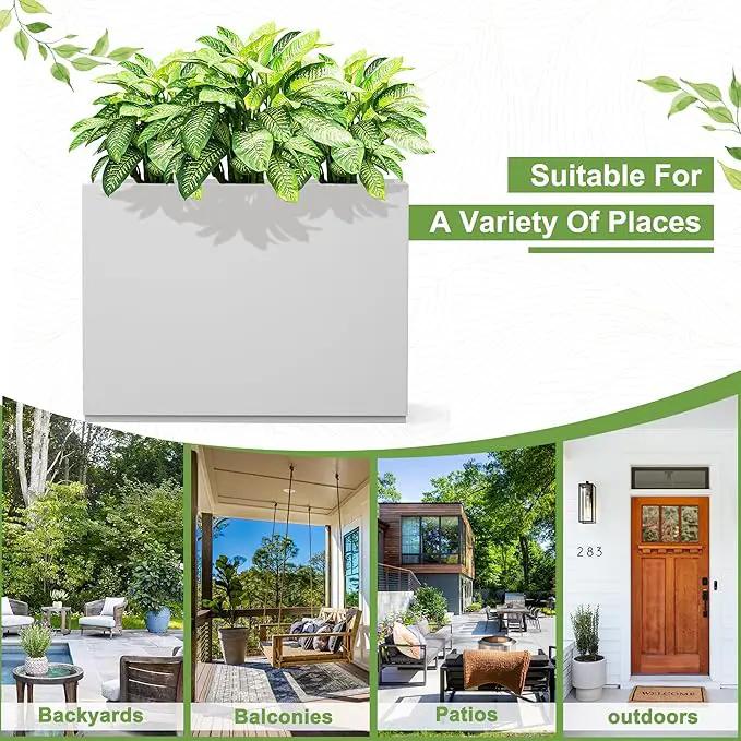 FENCY Metal Rectangular Planter Box Large Planters for Outdoor Plants, Tall Planters for Outdoor Plants with Drainage Holes, Rectangular Planters for Outdoor Plants (35.4" L x 9" W x 25.6" H,White) by GreenHaven Gardens