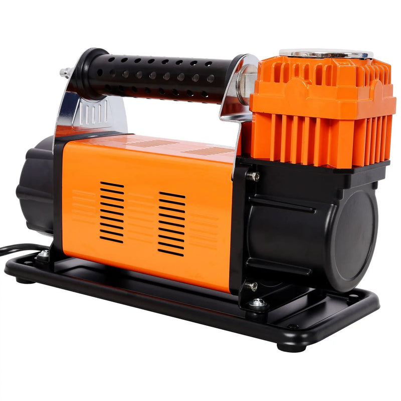 Heavy Duty 12V Air Compressor, Tire Inflator With Pressure Gauge, Compact Size - Black / Orange by HouseOfZazla