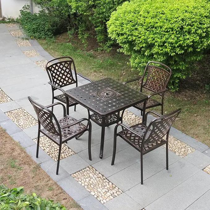 Outdoor Dining Chair Cast Aluminum Patio Chairs Set of 2 All-Weather Patio Dining Chair with Adjustable Feet for Backyard Garden (Flange Chair) by GreenHaven Gardens