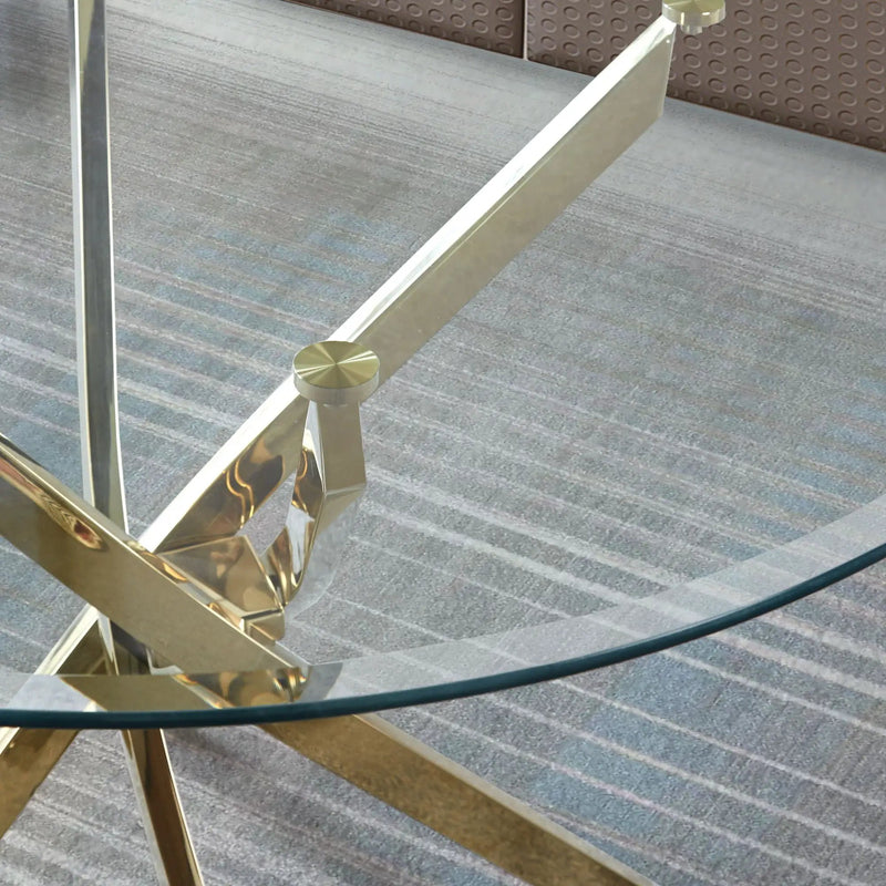 Contemporary Round Clear Dining Tempered Glass Table With Gold Finish Stainless Steel Legs - Gold by Unique Piece Furniture