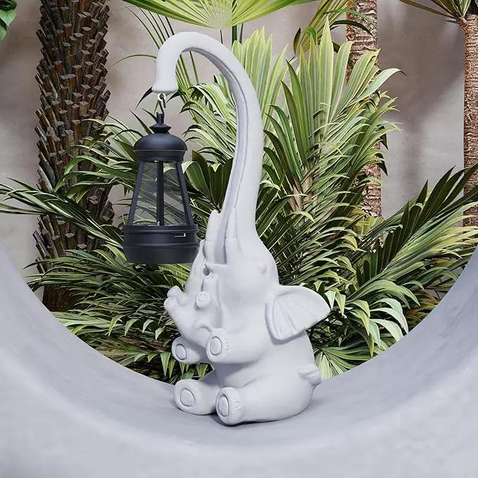 Statue Decoration, Figurine, Lawn Statue, Sculpture Ornament, Animal Figurine - Elephant Resin Statue with Lantern (Chest) by GreenHaven Gardens