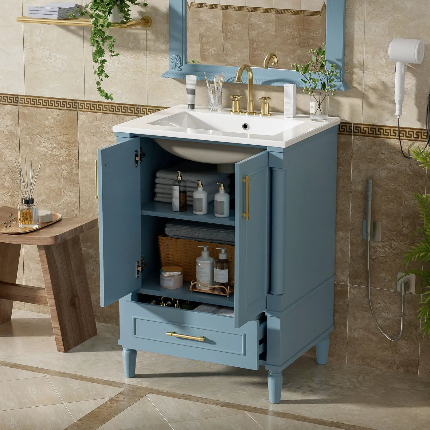 Bathroom Vanity With Ornate French Cylinder Legs, Soft Close Drawer by HouseOfZazla