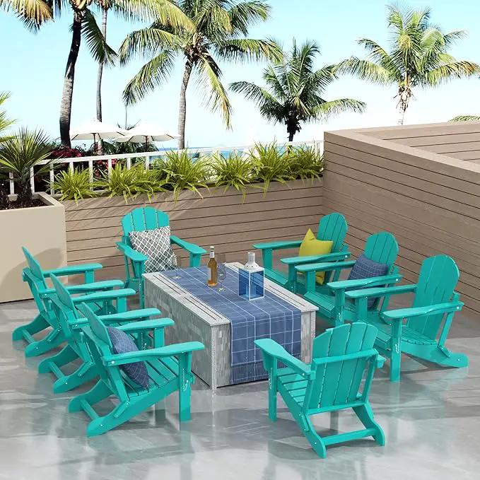 Westin Outdoors Laguna WO Outdoor Adirondack Folding Patio Chairs 8 PCS Set Retro Beach Aesthetic for Backyard, Lawn, Patio, Deck, Garden, Weather Resistant Polyethylene Plastic Lounger (Turquoise) by GreenHaven Gardens