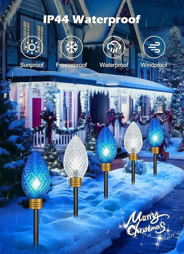 11Feet 5 LED Super Jumbo Christmas String Lights or Pathway Marker Lights, Outdoor Xmas Decorations- Jumbo C9 Hanging Lights Waterproof Lawn Dec for Holiday Home Tree Roof Yard Garden, Blue ＆ White by GreenHaven Gardens